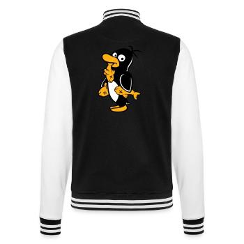 Penguin Eats Three Fish Caught Hunger Delicious - College Sweat Jacket - black/white - Back - Marisol (170cm)