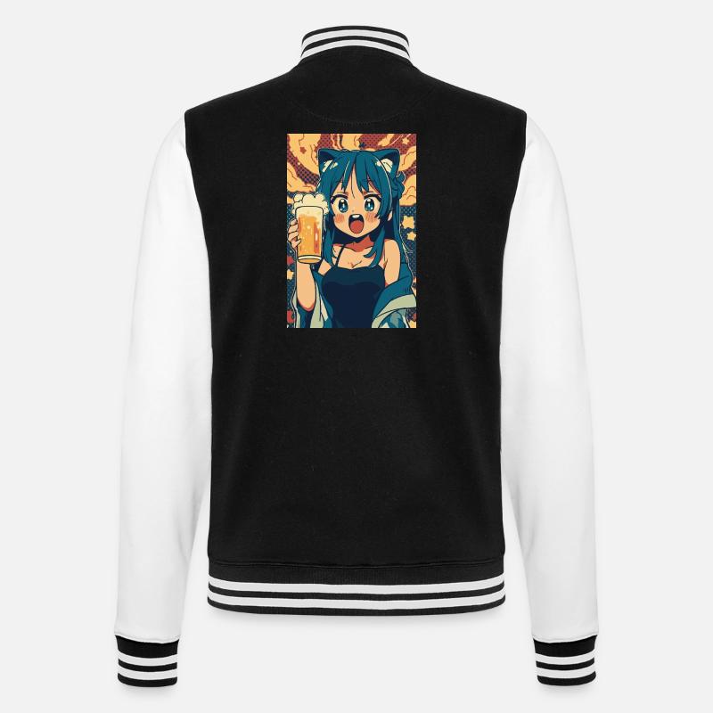 Prost! Anime Mädchen mit Bier - College-Sweatjacke - Schwarz/Weiß