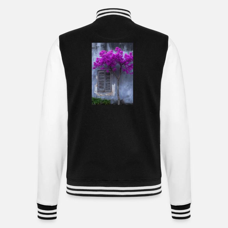 Vibrant Blossom Against Rustic Wall - College Sweat Jacket - black/white