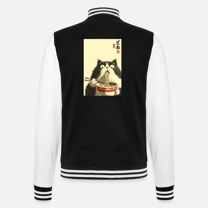 Surprised Cat Eating Ramen - College Sweat Jacket - black/white
