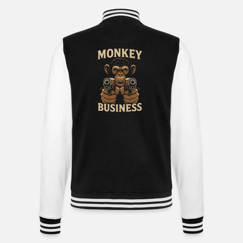 Affe mit Monkey Business Gun - College-Sweatjacke - Schwarz/Weiß