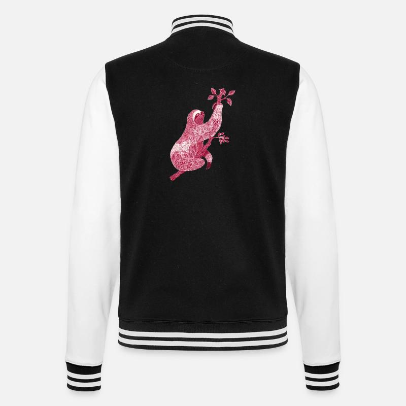 Faultier mit rotem Blumenmuster – Line Art - College-Sweatjacke - Schwarz/Weiß
