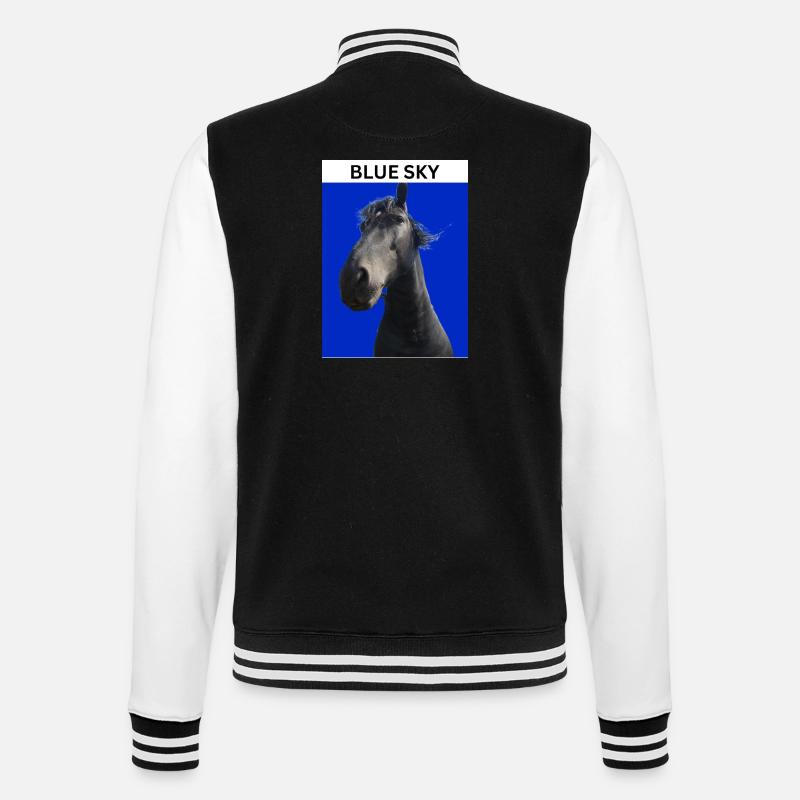 Blauer Himmel und Pferd - College-Sweatjacke - Schwarz/Weiß