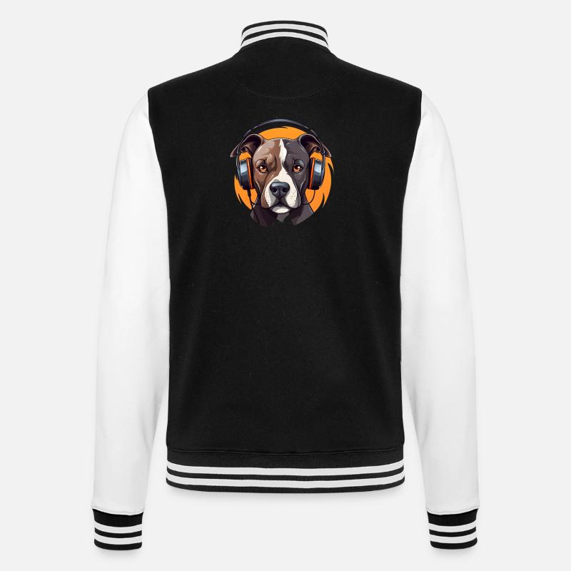 Pitbull mit Kopfhörern Cool - College-Sweatjacke - Schwarz/Weiß