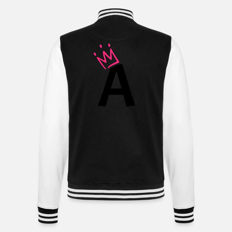 Buchstabe A mit Krone - College-Sweatjacke - Schwarz/Weiß