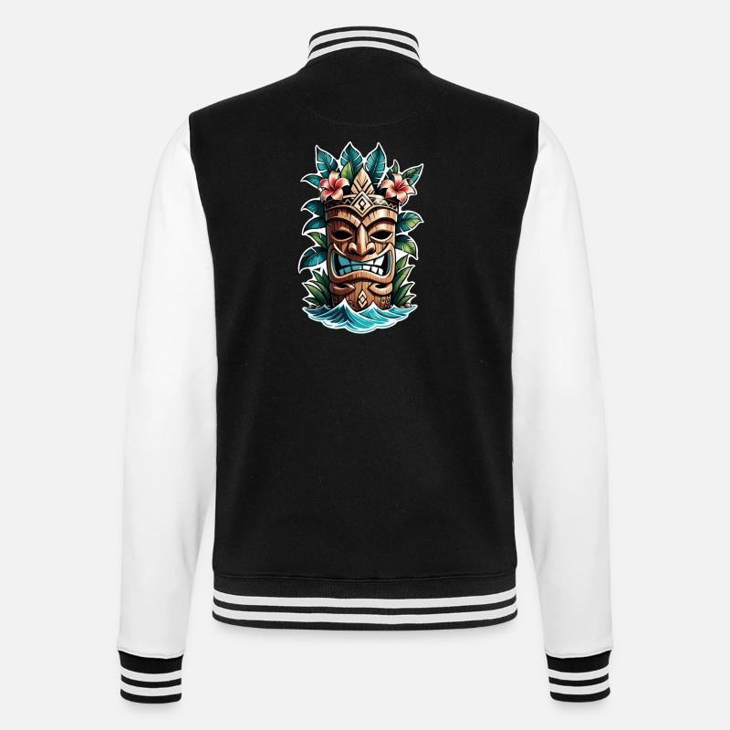 Tiki Beach - Polynesien Statue - College-Sweatjacke - Schwarz/Weiß