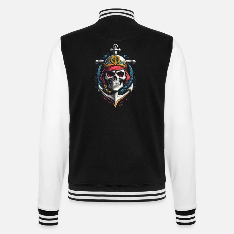 Navy Anchor Skull - College Sweat Jacket - black/white