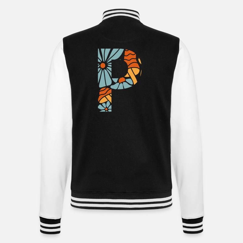 Buchstabe p groovige Blumen Geschenkidee - College-Sweatjacke - Schwarz/Weiß