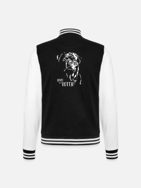 Loved by a Rottie Hunde Rottweiler Hundespruch - College-Sweatjacke - Schwarz/Weiß