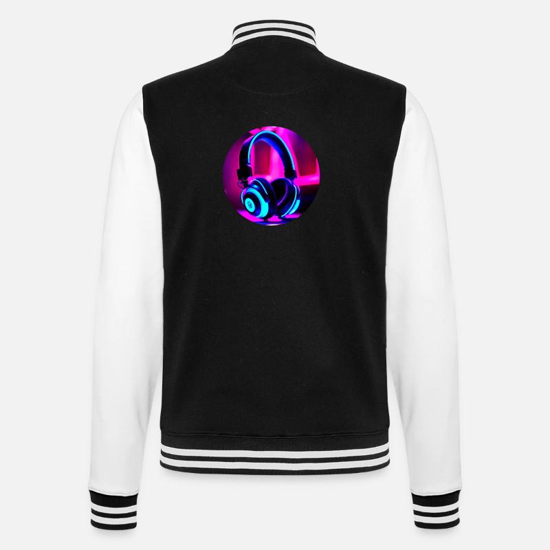Neon-Kopfhörer - College-Sweatjacke - Schwarz/Weiß