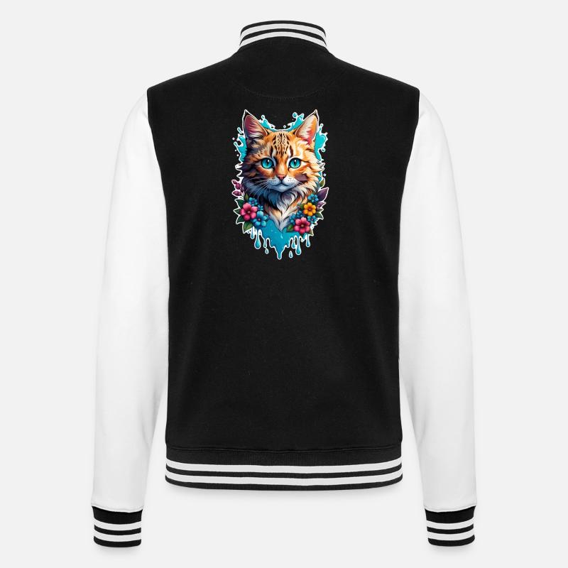 chat et fleur aquarelle - Veste Teddy - noir/blanc