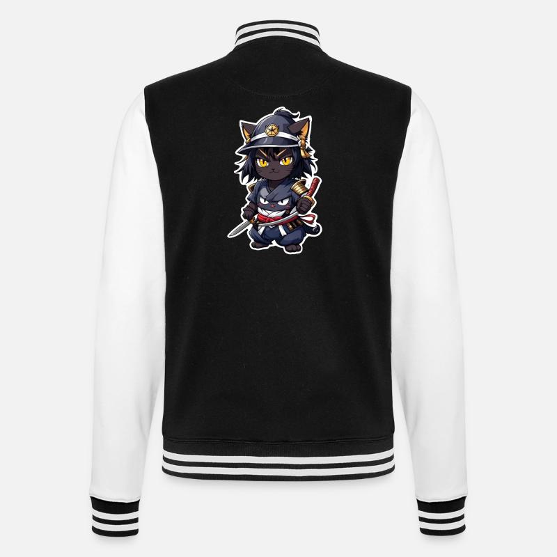 Ninja Cat - Samurai Kitten - College Sweat Jacket - black/white