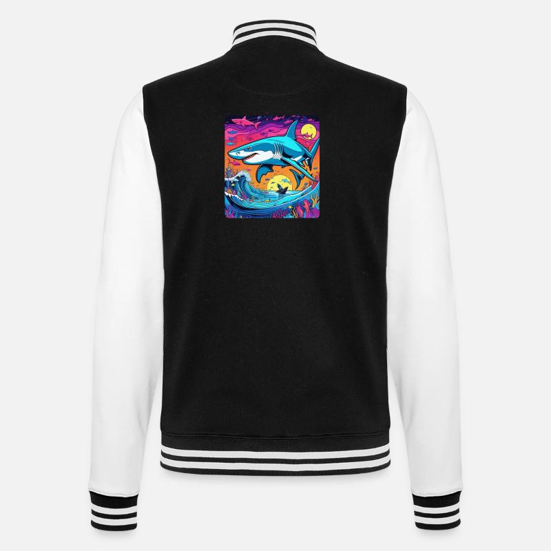 Shark & Sunset - College Sweat Jacket - black/white