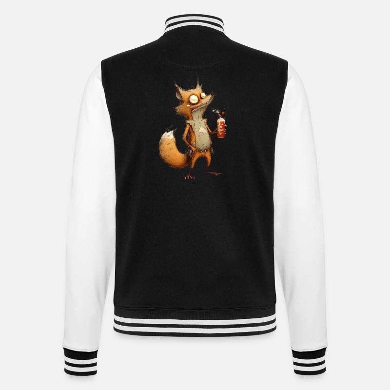 crazy fox with beer - College Sweat Jacket - black/white