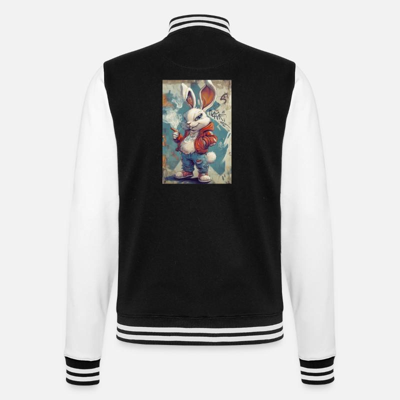 Graffiti Bunny Pullover Hoodie - College Sweat Jacket - black/white