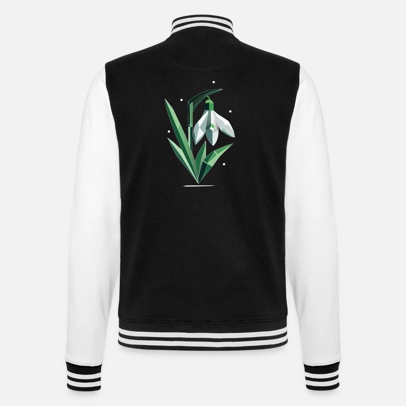 Delicate Polygonal Snowdrop Illustration - College Sweat Jacket - black/white