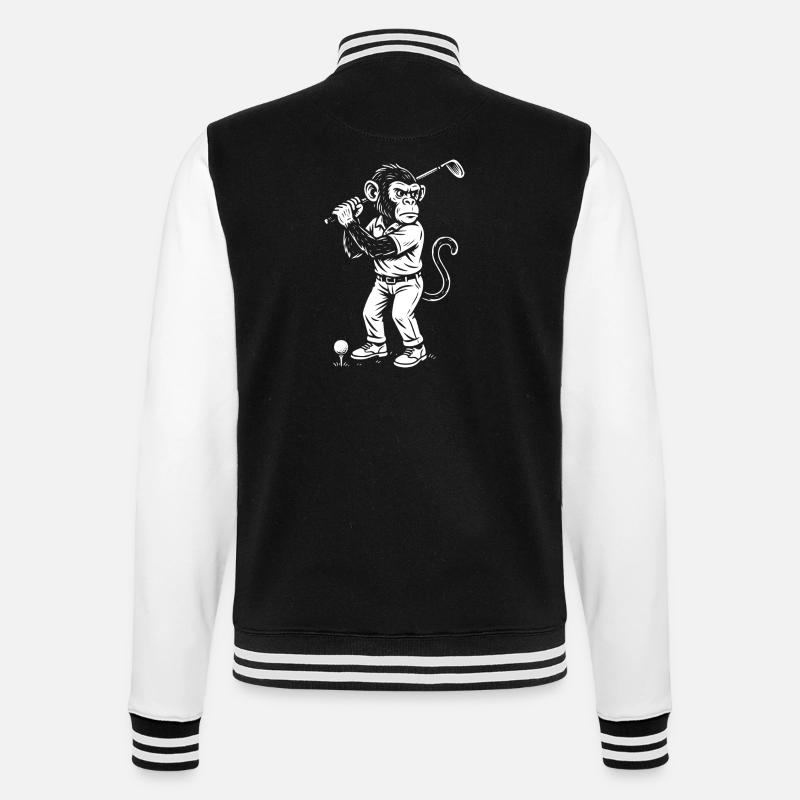 Schimpanse spielt Golf Geschenk - College-Sweatjacke - Schwarz/Weiß
