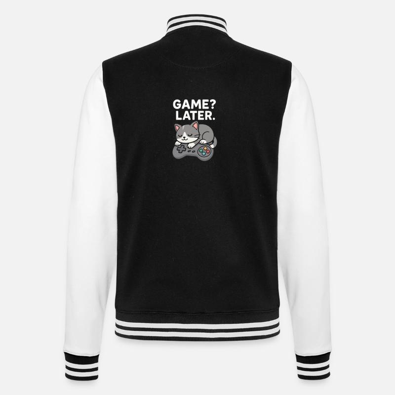 Game Later: Katzencontroller - College-Sweatjacke - Schwarz/Weiß