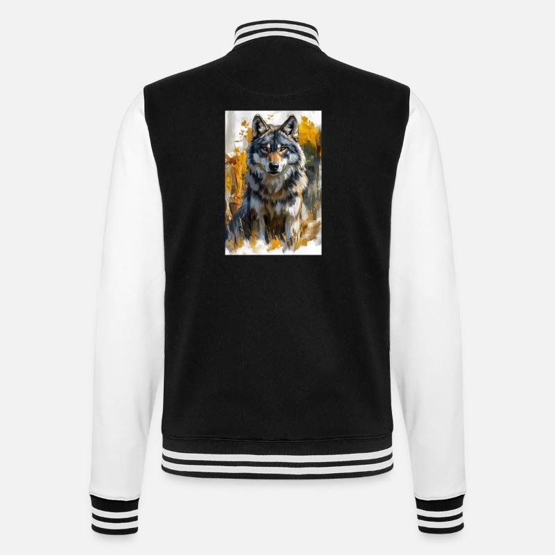 Illustration eines Wolfes - College-Sweatjacke - Schwarz/Weiß