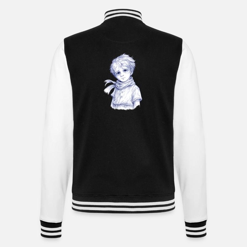 Blauer Bleistiftjunge mit Schal - College-Sweatjacke - Schwarz/Weiß
