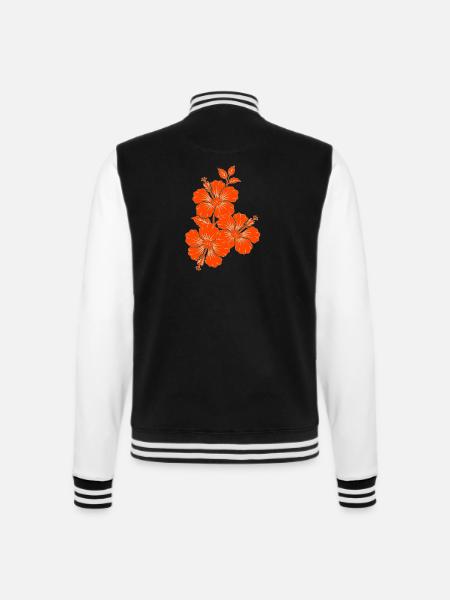 Orange Hibiscus Triple Flower Silhouette - College Sweat Jacket - black/white