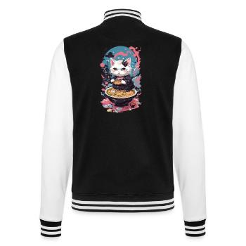 Chat Goth Pastel Ramen Soupe de nouilles Kawaii - Veste Teddy - noir/blanc - Dos - Marisol (170cm)