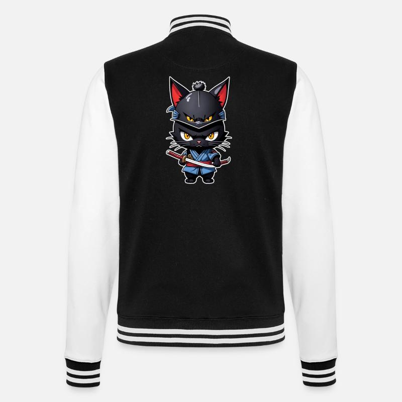 Ninja Cat - Samurai Kitten - College Sweat Jacket - black/white
