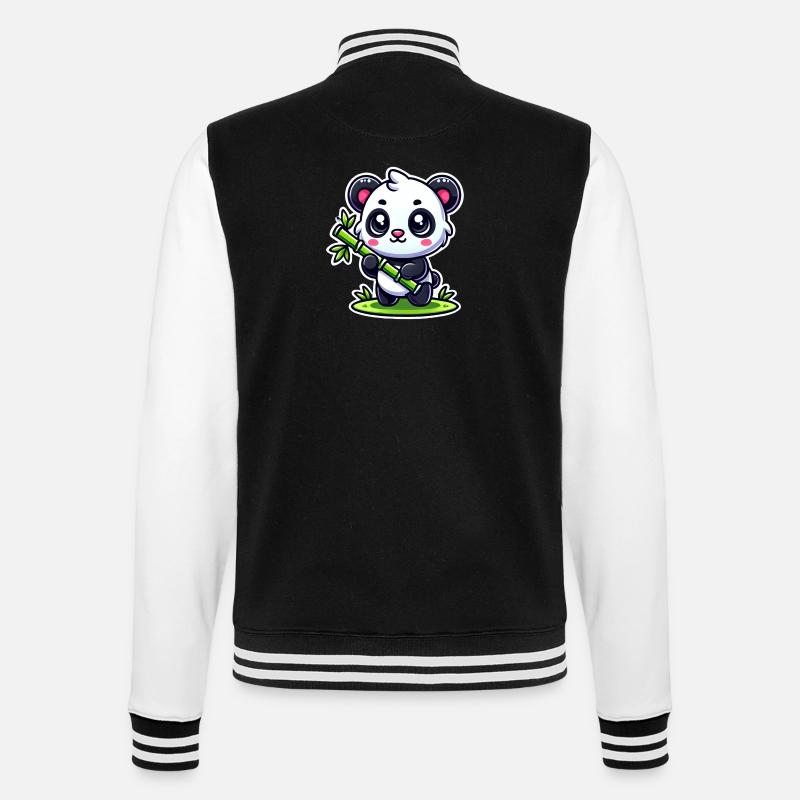 Cute Panda with Bamboo - College Sweat Jacket - black/white