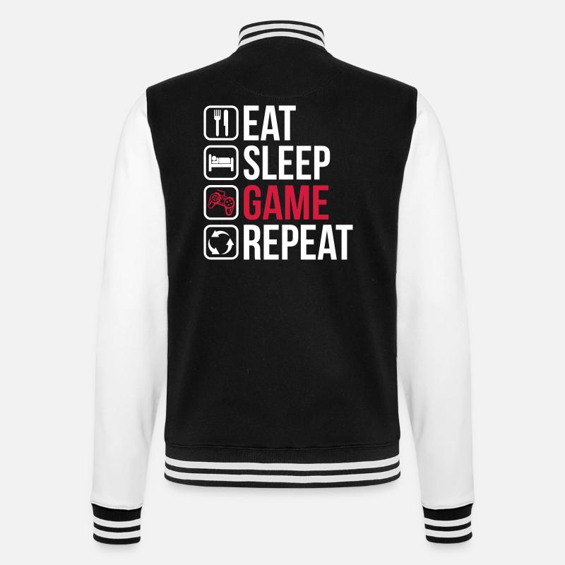 Eat Sleep Game Repeat - College Sweat Jacket - black/white