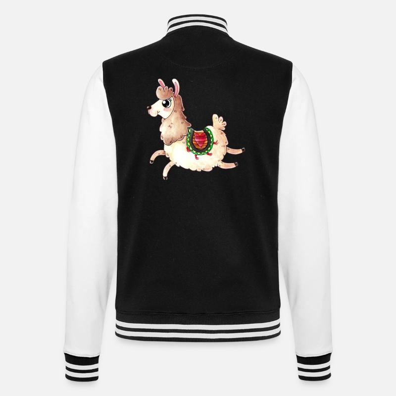 Springendes Comic Lama - College-Sweatjacke - Schwarz/Weiß
