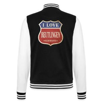 Reutlingen Germany City I Love Vintage Retro - College Sweat Jacket - black/white - Back - Marisol (170cm)