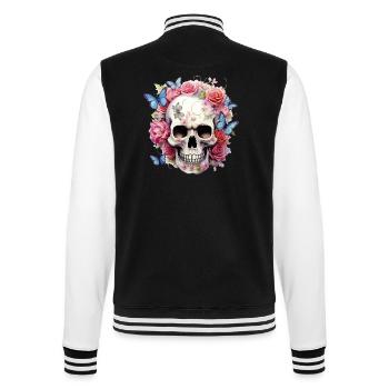Crâne Crâne Roses Fleurs Papillons - Veste Teddy - noir/blanc - Dos - Marisol (170cm)