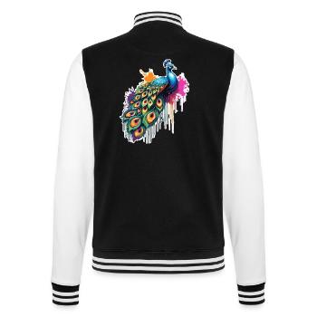 Peacock / Animal / Zoo / Plumage / Natural Beauty - College Sweat Jacket - black/white - Back - Marisol (170cm)