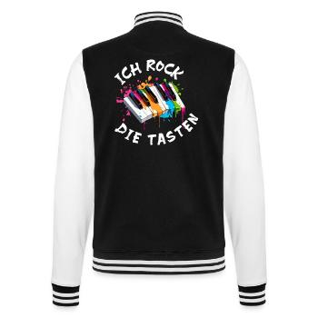 Musik Klavier "Ich rock die Tasten" Farbspritzer - College-Sweatjacke - Schwarz/Weiß - Hinten - Marisol (170cm)