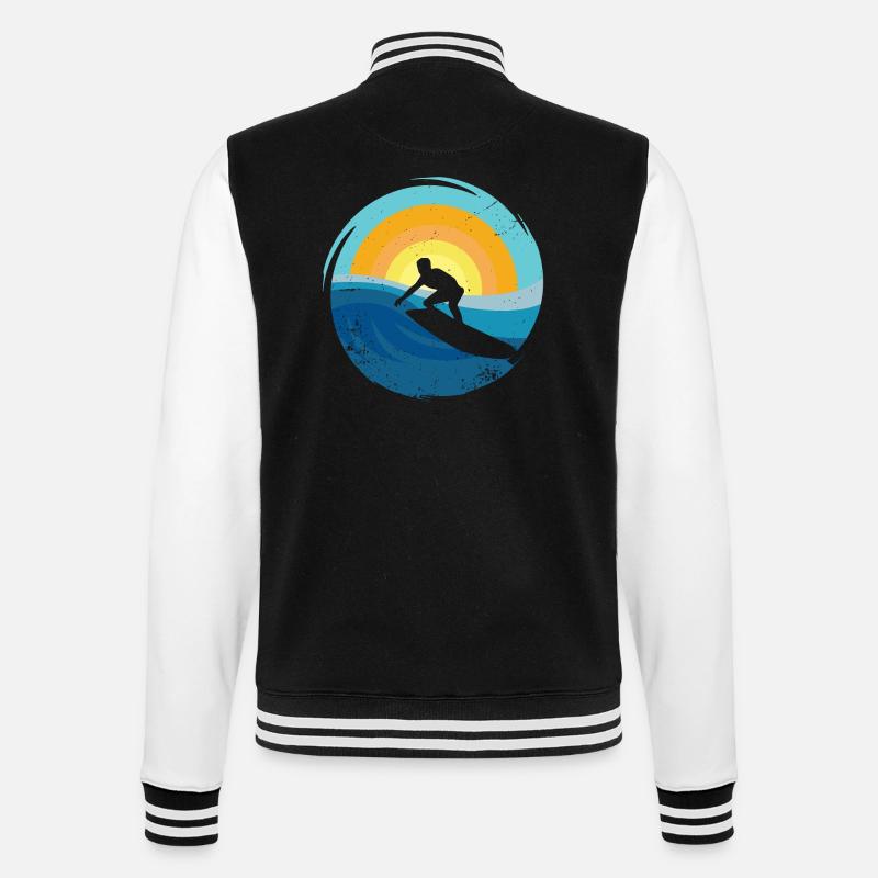 Surfer - Surfboard - College-Sweatjacke - Schwarz/Weiß
