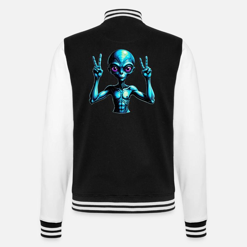 Futuristic Alien Peace Sign Illustration - College Sweat Jacket - black/white