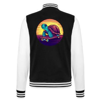 Balade de tortues sur un coucher de soleil en skateboard - Veste Teddy - noir/blanc - Dos - Marisol (170cm)