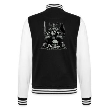 Viking with sword and raven on skull - College Sweat Jacket - black/white - Back - Marisol (170cm)
