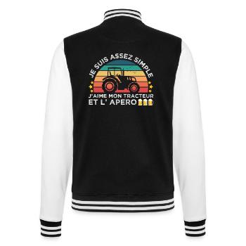 Tracteur et apéro cadeau agriculteur vintage - Veste Teddy - noir/blanc - Dos - Marisol (170cm)