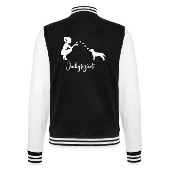 Jack Russell Terrier mit Frau - College-Sweatjacke - Schwarz/Weiß - Hinten - Marisol (170cm)