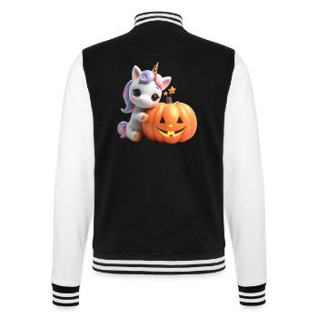 cute unicorn leaning on pumpkin halloween - College Sweat Jacket - black/white - Back - Marisol (170cm)