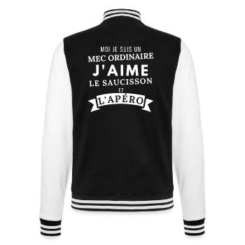 J' aime le saucisson et l' apéro humour cadeau - Veste Teddy - noir/blanc - Dos - Marisol (170cm)