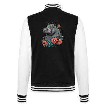 Hippo / Hippopotamus / Animal / Zoo / Wild / Africa - College Sweat Jacket - black/white - Back - Marisol (170cm)