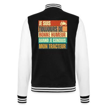 Mon tracteur humour agriculteur cadeau vintage - Veste Teddy - noir/blanc - Dos - Marisol (170cm)