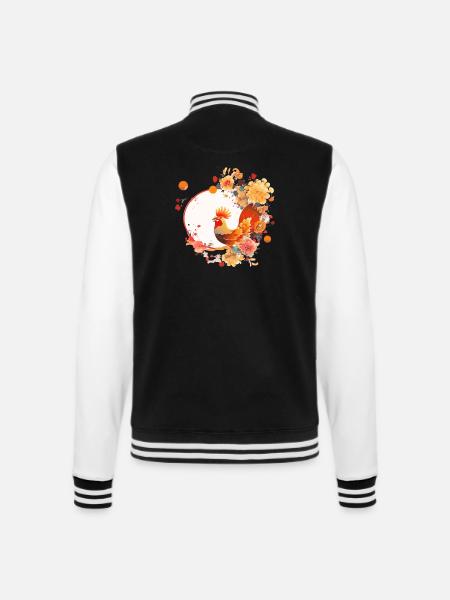 Chinesischer Neujahrshahn - College-Sweatjacke - Schwarz/Weiß