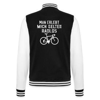 Man erlebt mich selten Radlos - College-Sweatjacke - Schwarz/Weiß - Hinten - Marisol (170cm)
