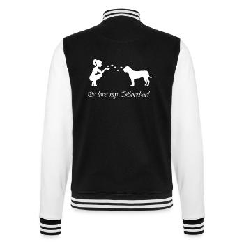 Boerboel mit Frau - College-Sweatjacke - Schwarz/Weiß - Hinten - Marisol (170cm)