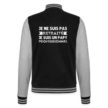 Papy retraité professionnel humour retraite cadeau - Veste Teddy - noir/gris chiné - Dos - Marisol (170cm)