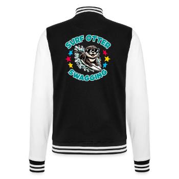 Funny surfing otter with sunglasses - College Sweat Jacket - black/white - Back - Marisol (170cm)