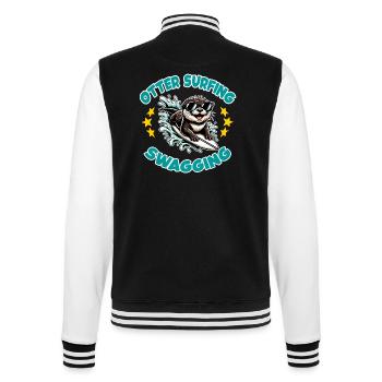 Funny surfing otter with sunglasses - College Sweat Jacket - black/white - Back - Marisol (170cm)